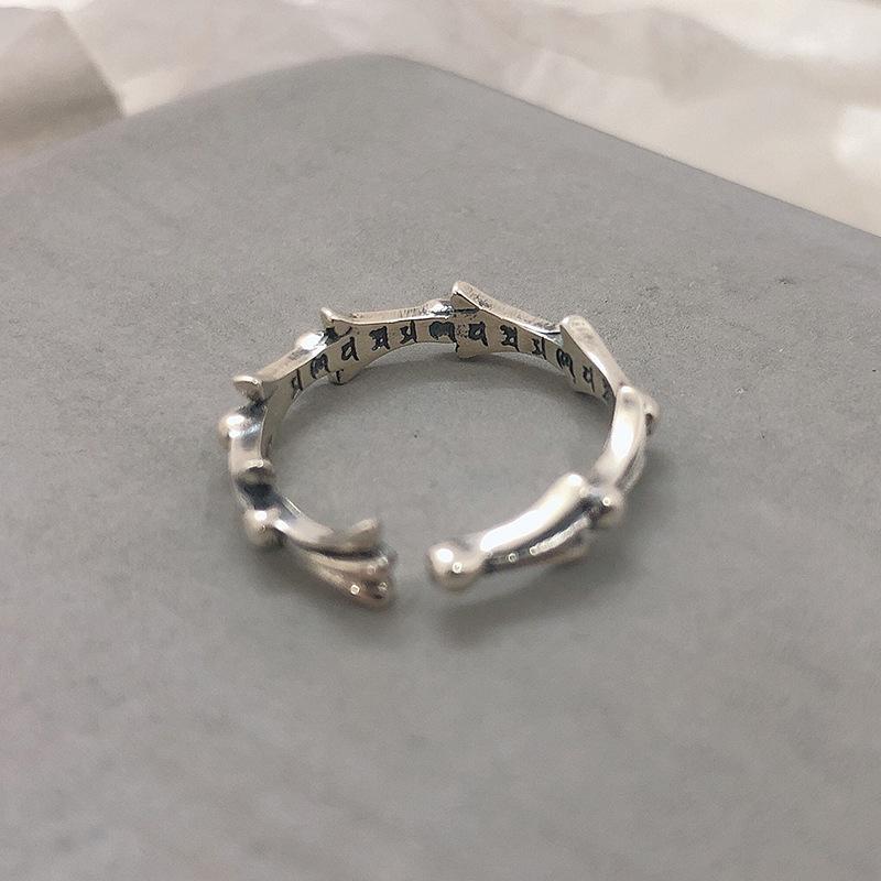 S925 Sterling Silver Vintage Distressed Bone Ring for Women Open -561(45%)