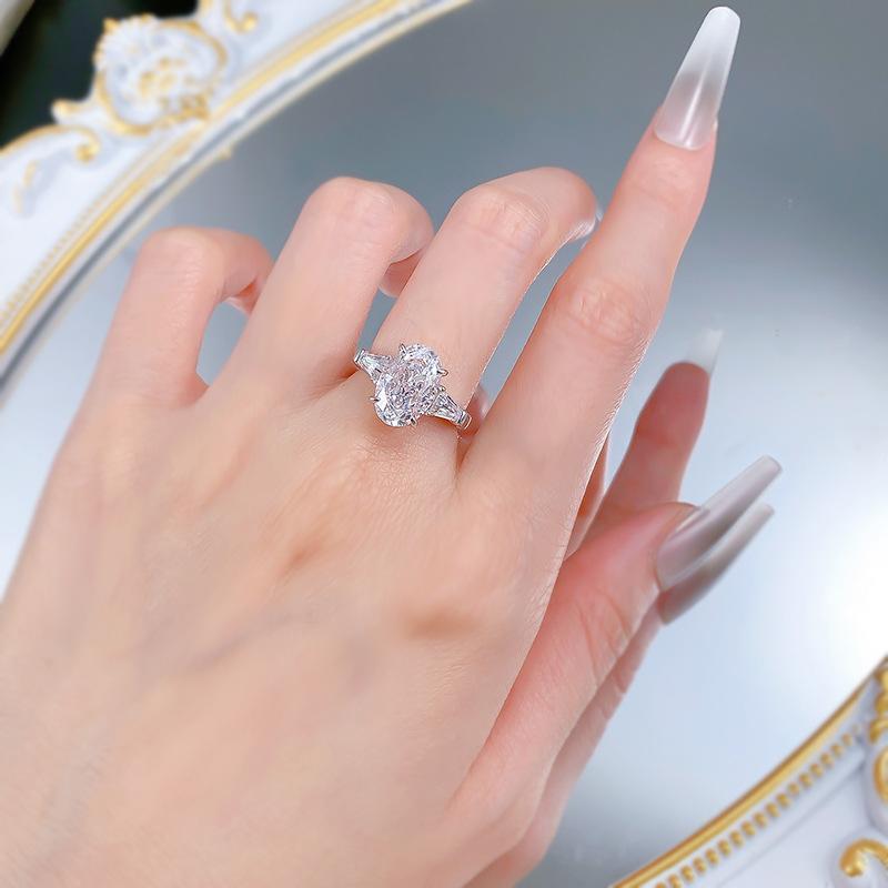NO.042 S925 silver oval ice flower cut Ring 8*12mm 8A cubic zirconia ring fashion jewelry accessory woman girl promise ring Springtok
