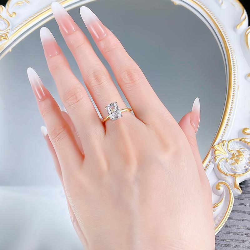 S925 Sterling Silver Radiant Cut Rectangular Ring 7*10mm 6A Cubic Zirconia Ring-372(35%)