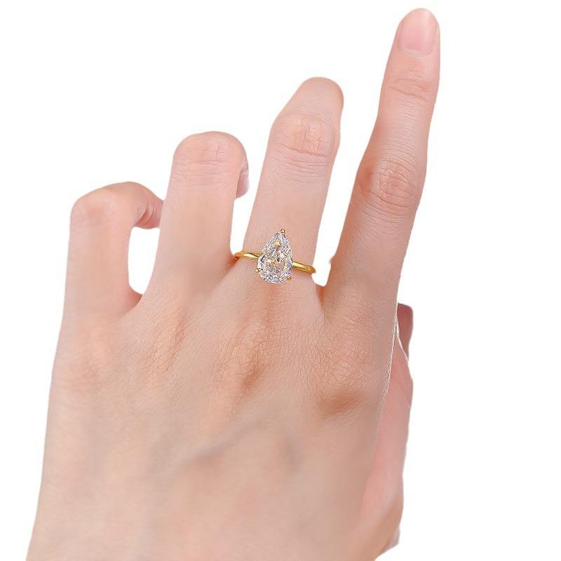 NO.027 S925 Sterling Silver Pear Ice Flower Cut Water Drop Ring 7*11 8A Cubic Zirconia Ring fashion jewelry accessory woman girl promise ring Springtok