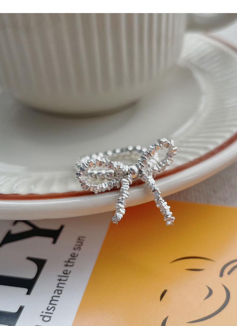 S925 Sterling Silver Broken Silver Bow Elastic Cord Stretch Beaded Ring for Women - 520(45%)