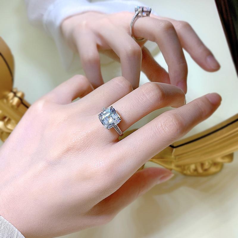 NO.025 S925 Sterling Silver Asscher Cut High Carbon Ring 10*10mm 8A Cubic Zirconia Ring fashion jewelry accessory woman girl promise ring Springtok