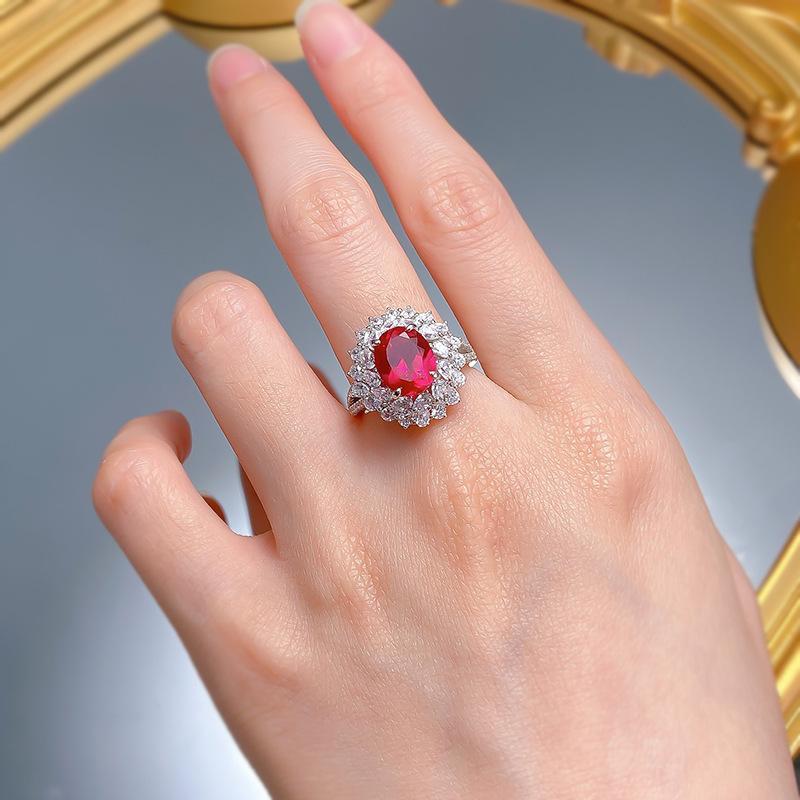 S925 sterling silver oval ring 8*10mm 6A red cubic zirconia ring fashion jewelry accessory woman girl promise ring Springtok-291(35%)
