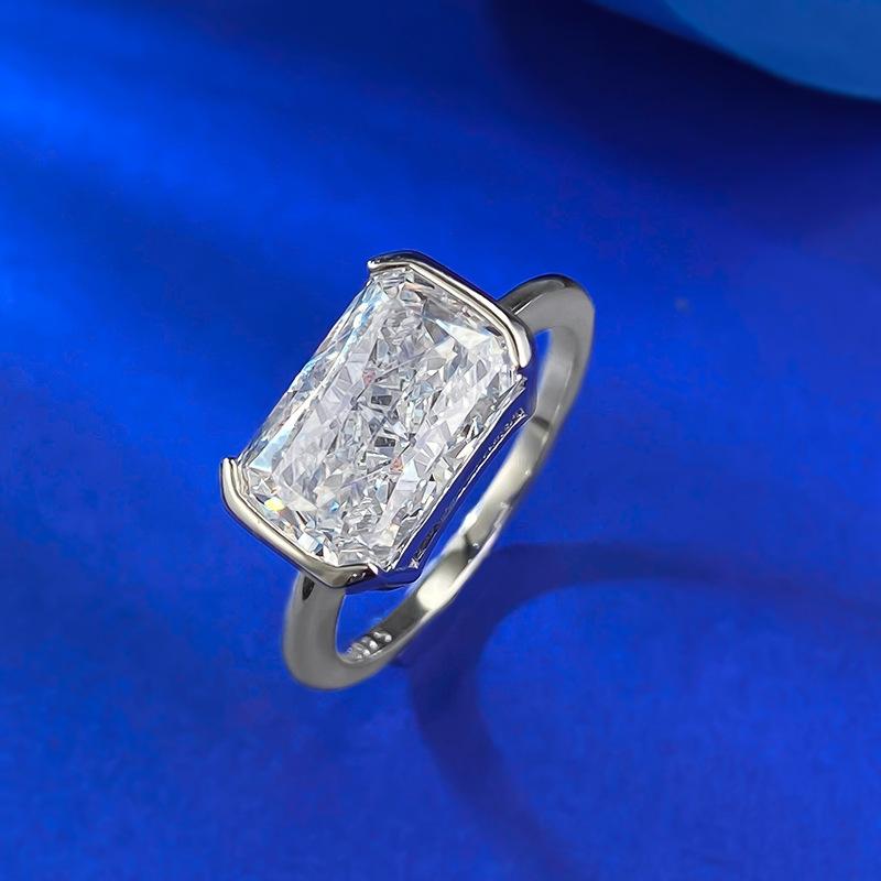 NO.012 S925 Sterling Silver Ice Flower cut rectangular ring 7*11mm 8A cubic zirconia ring fashion jewelry accessory woman girl promise ring Springtok