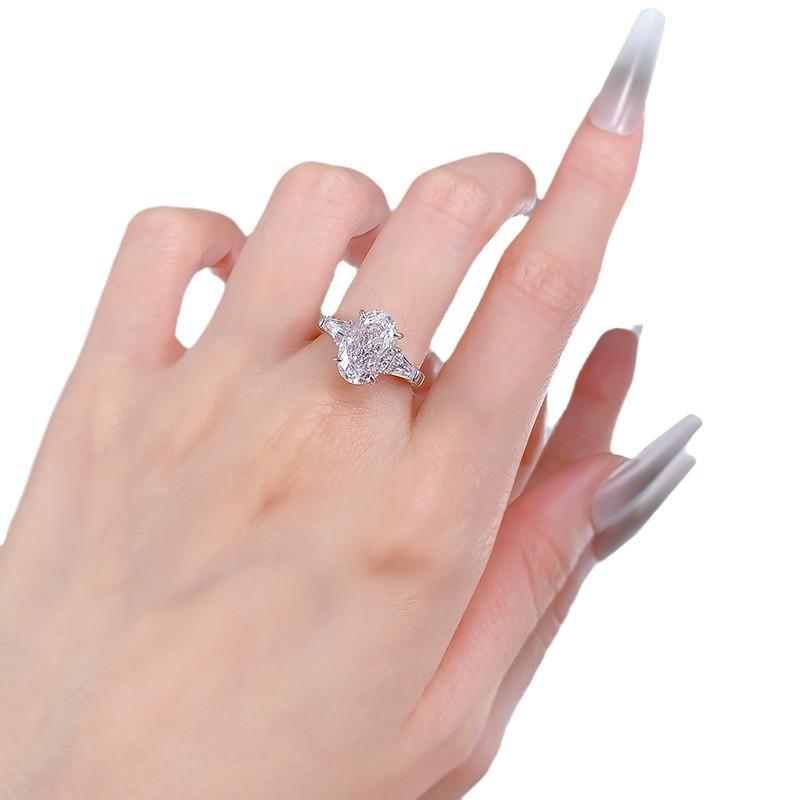 NO.042 S925 silver oval ice flower cut Ring 8*12mm 8A cubic zirconia ring fashion jewelry accessory woman girl promise ring Springtok