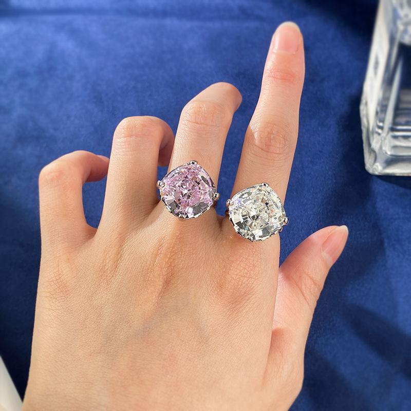 NO.020 S925 Sterling Silver Radian Cut High Carbon Ring 15*15 8A Cubic Zirconia Ring fashion jewelry accessory woman girl promise ring Springtok