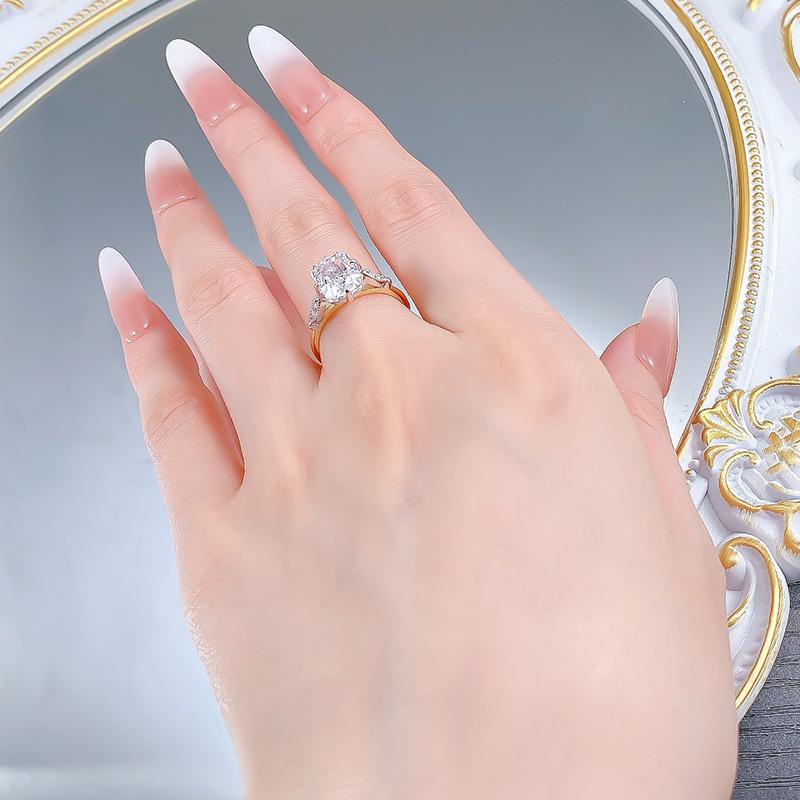 S925 Sterling Silver Ice Flower Cut Three stones Square 7*9mm 8A Cubic Zirconia Ring-122(45%)