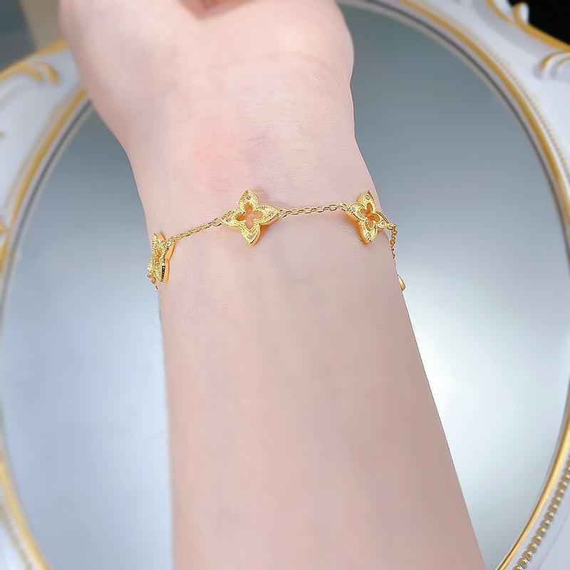 S925 Sterling Five-leaf Clover with Golden Trim Bracelet-309(45%)