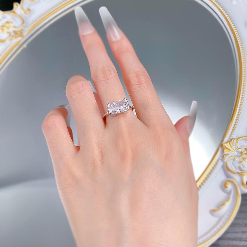 NO.012 S925 Sterling Silver Ice Flower cut rectangular ring 7*11mm 8A cubic zirconia ring fashion jewelry accessory woman girl promise ring Springtok