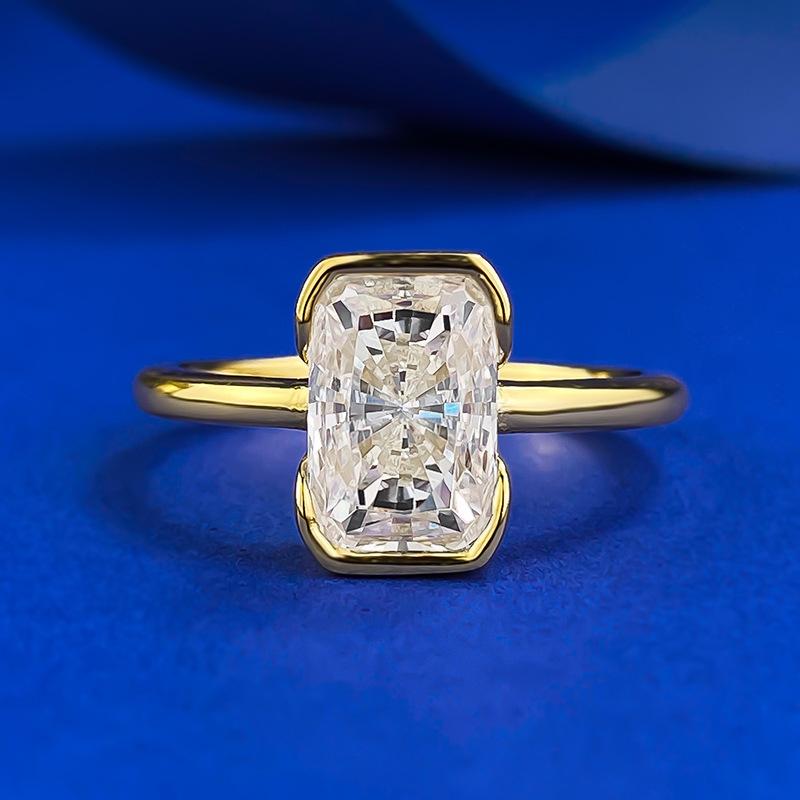 NO.018 S925 Sterling Silver Radiant Cut Rectangular Shaped Bezel Setting Ring 6*9mm 8A Cubic Zirconia Ring fashion jewelry accessory woman girl promise ring Springtok