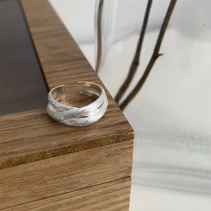 S925 Sterling Silver Multi-layer Cross Brushed Ring for Women Open Ring -553(45%)