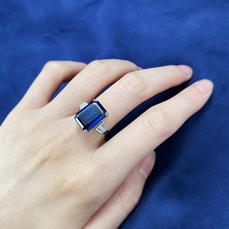 S925 Sterling Silver Blue Grandma Rectangular 10*14mm 6A Cubic Zirconia Ring-148(45%)