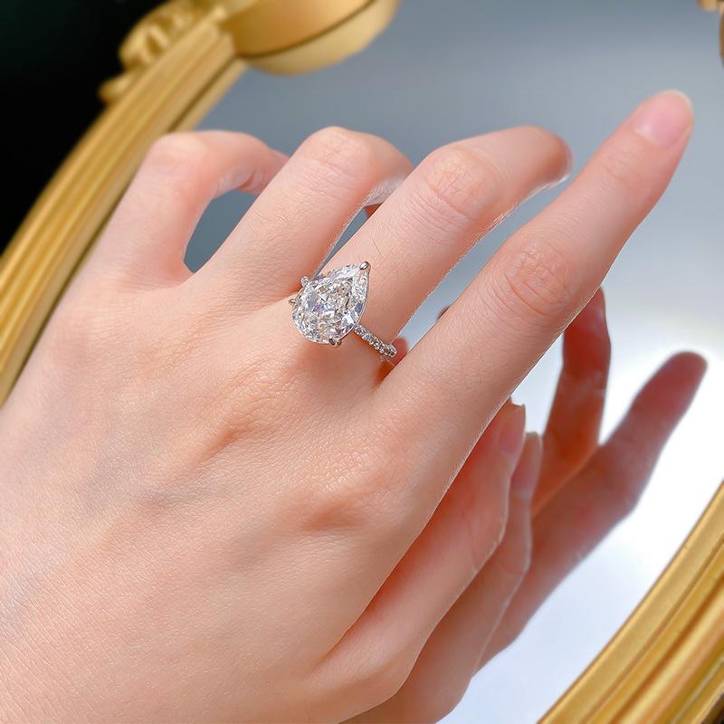 NO.032 S925 Sterling Silver Pear Shaped Ice Flower Cut Ring 10*14mm 8A Cubic Zirconia with Elegant Design for Daily Life, Women, and Engagement Gifts fashion jewelry accessory woman girl promise ring Springtok