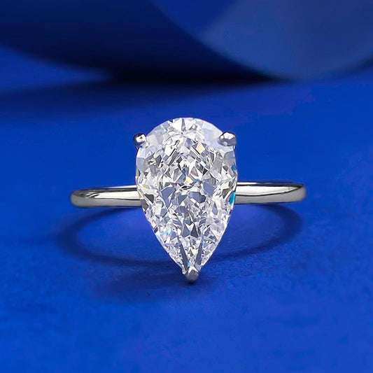 NO.005 S925 Silver Pear Ice Flower Cut Water Drop Ring 7*11 8A Cubic Zirconia Ring fashion jewelry accessory woman girl promise ring Springtok