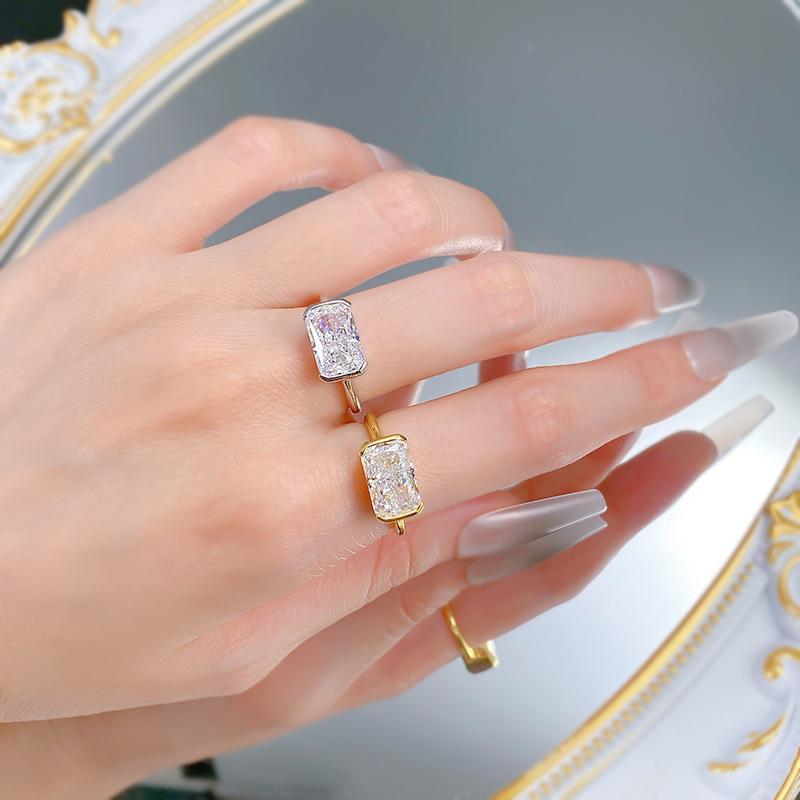 NO.012 S925 Sterling Silver Ice Flower cut rectangular ring 7*11mm 8A cubic zirconia ring fashion jewelry accessory woman girl promise ring Springtok