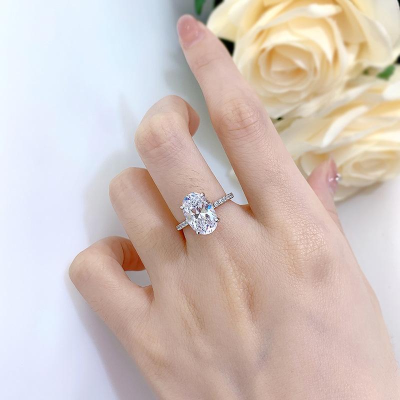 NO.001 S925 Sterling Silver Radiant Cut Oval Four-Claw Ring 8*12 8A Cubic Zirconia Ring fashion jewelry accessory woman girl promise ring Springtok