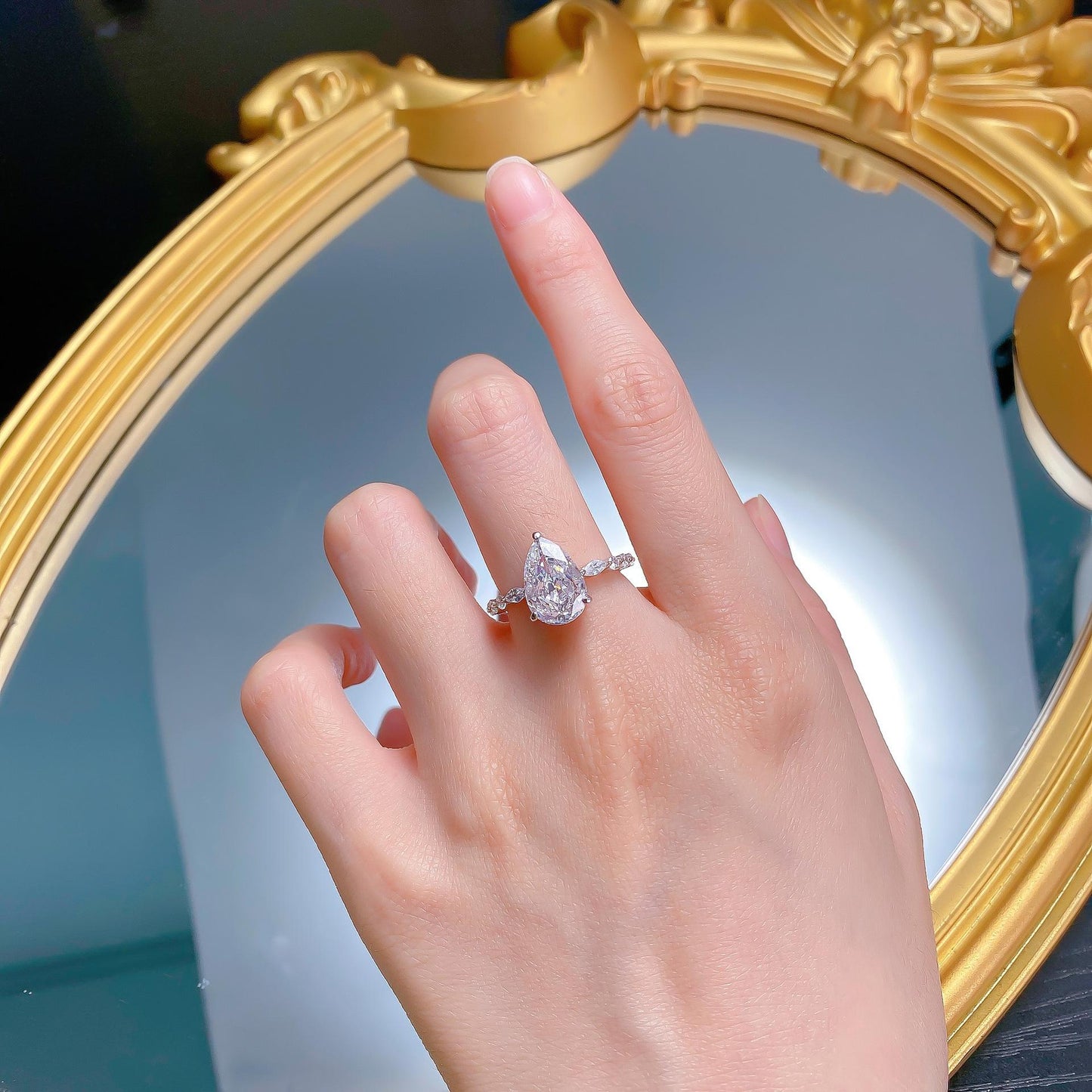 S925 Sterling Silver Pear-Shaped Ice Flower Cut Water Drop Ring 8 * 12mm 8A Cubic Zirconia Ring fashion jewelry accessory woman girl promise ring Springtok-294(35%)