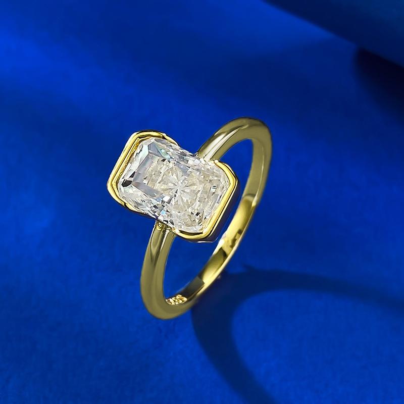 NO.018 S925 Sterling Silver Radiant Cut Rectangular Shaped Bezel Setting Ring 6*9mm 8A Cubic Zirconia Ring fashion jewelry accessory woman girl promise ring Springtok