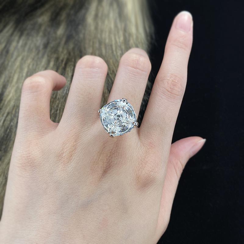 NO.020 S925 Sterling Silver Radian Cut High Carbon Ring 15*15 8A Cubic Zirconia Ring fashion jewelry accessory woman girl promise ring Springtok