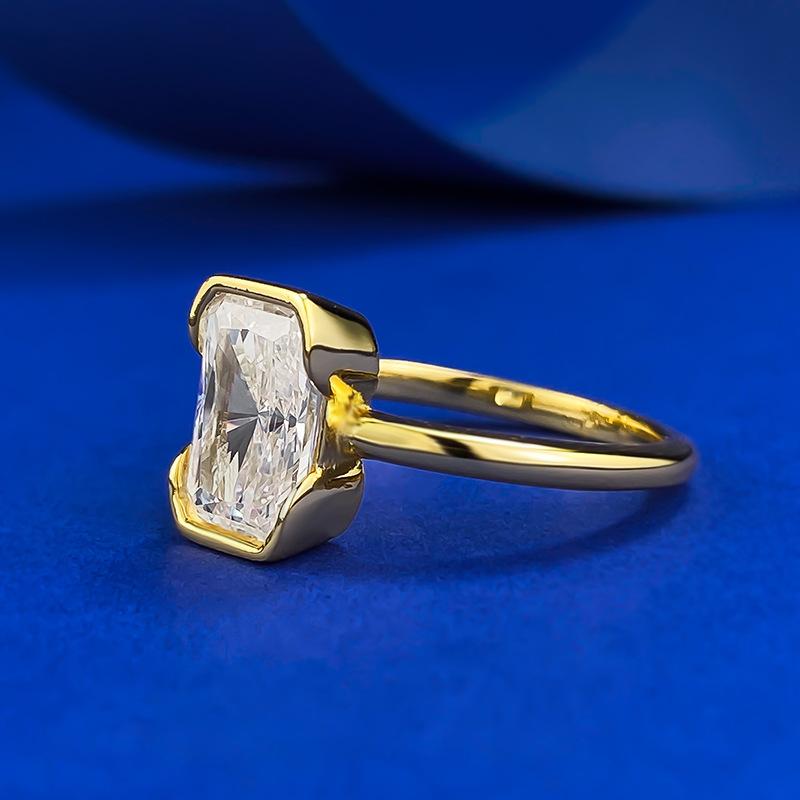 NO.018 S925 Sterling Silver Radiant Cut Rectangular Shaped Bezel Setting Ring 6*9mm 8A Cubic Zirconia Ring fashion jewelry accessory woman girl promise ring Springtok