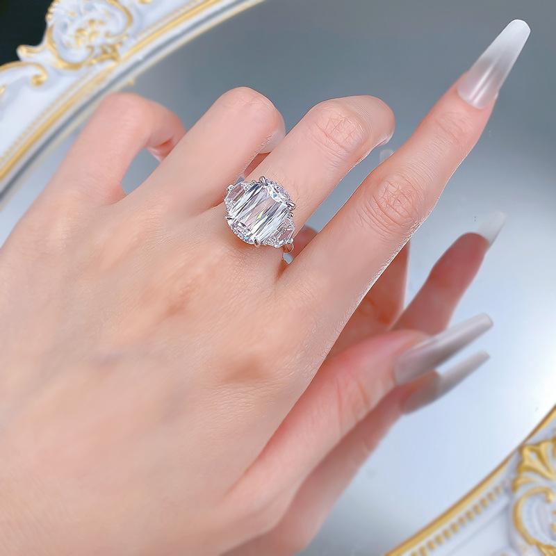 NO.048 S925 Silver Fat Square Prism Cut Ring 10 * 14mm 8A Cubic Zirconia Ring fashion jewelry accessory woman girl promise ring Springtok