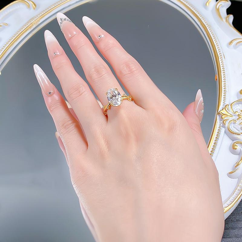 S925 Sterling Silver Oval Pigeon Egg Shape Four-Claw Ring 8*12mm 8A Cubic Zirconia Ring-577(35%)