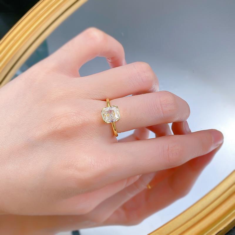 NO.019 S925 Sterling Silver Radian cut Small Rock Candy Stud Earrings 7 * 7mm 8A Cubic Zirconia Ring fashion jewelry accessory woman girl promise ring Springtok