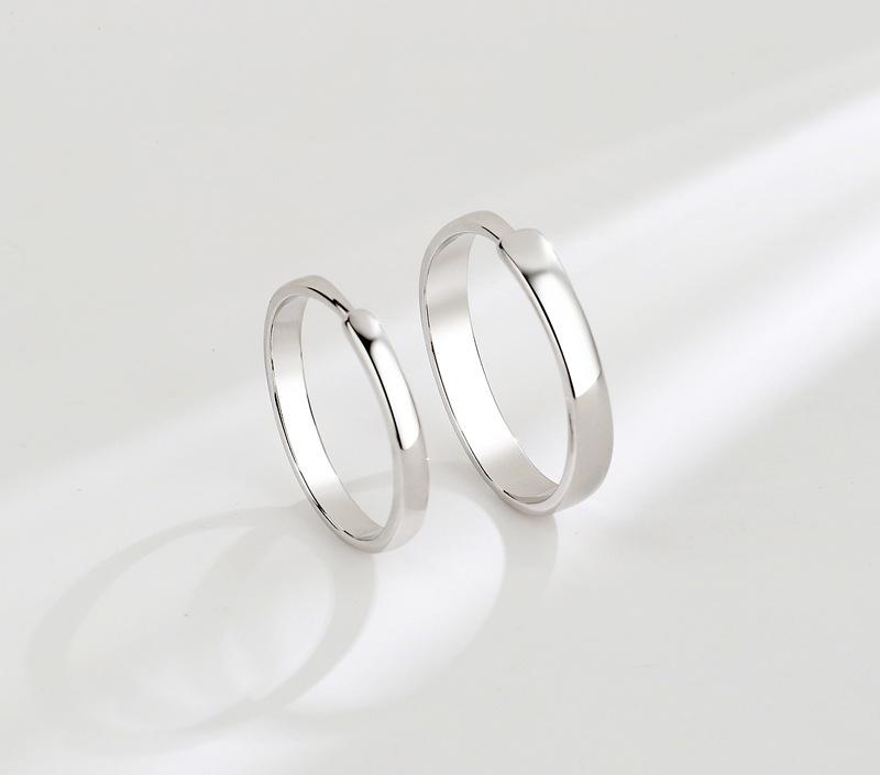 S925 Sterling Silver Simple Smooth Couple Ring Adjustable - 626 weddingring(45%)