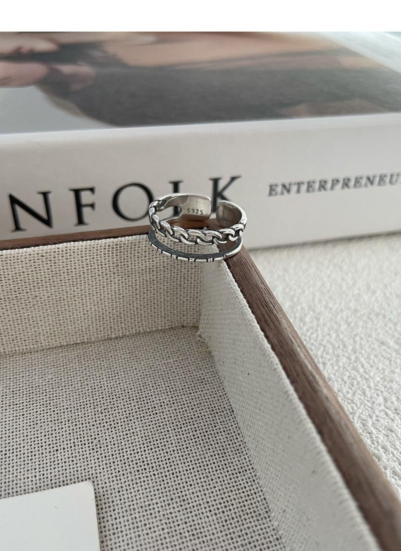 S925 Sterling Silver Vintage Double Layer Chain Ring for Women - 501(45%)