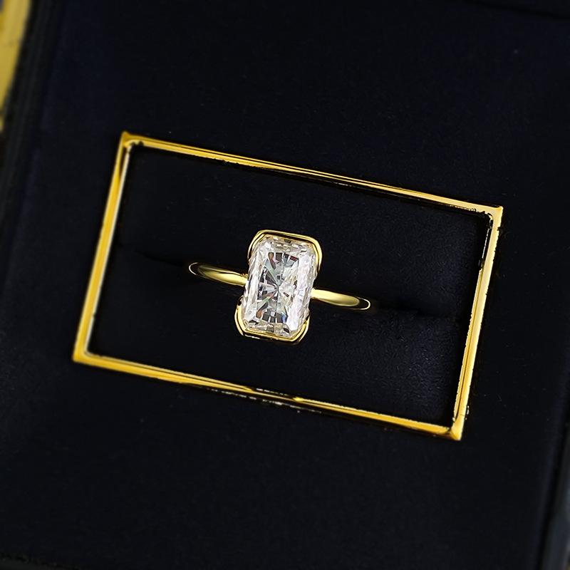NO.018 S925 Sterling Silver Radiant Cut Rectangular Shaped Bezel Setting Ring 6*9mm 8A Cubic Zirconia Ring fashion jewelry accessory woman girl promise ring Springtok