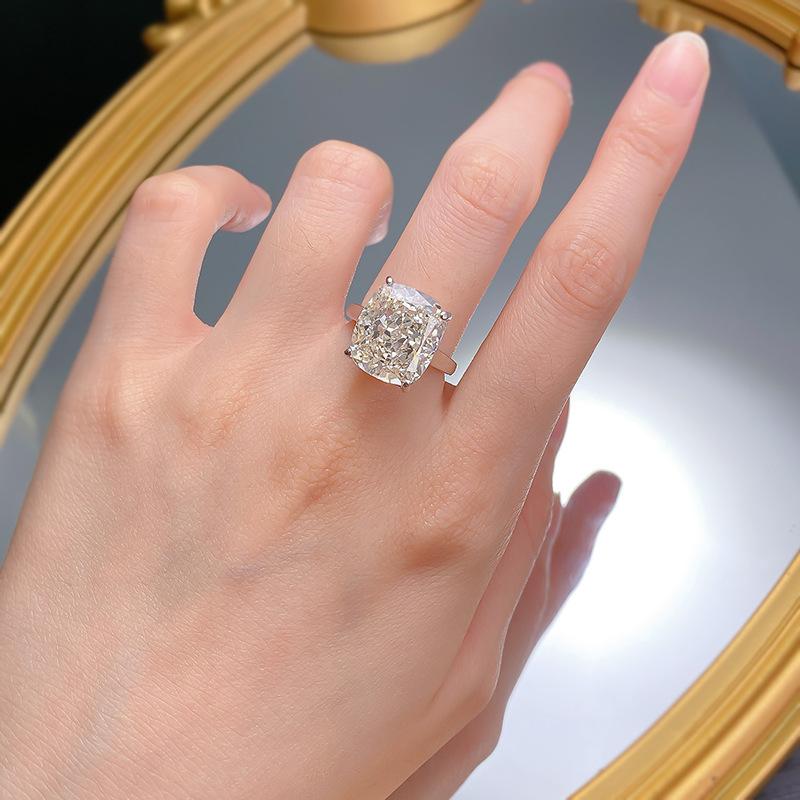 NO.017 S925 Sterling Silver Ice Flower Cut High Carbon Ring 6 Karat 12*14 8A Cubic Zirconia Ring fashion jewelry accessory woman girl promise ring Springtok