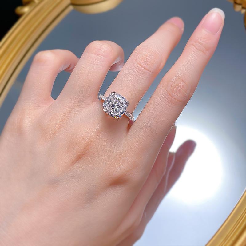 NO.023 S925 Sterling Silver Ice Flower Cut Square Ring 10*10mm 8A Cubic Zirconia Ring fashion jewelry accessory woman girl promise ring Springtok