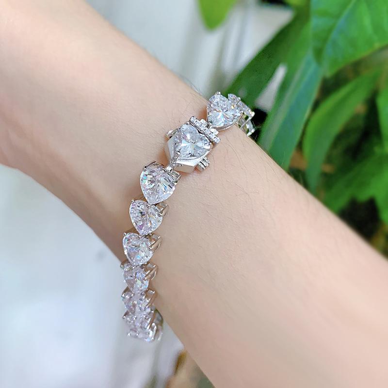 S925 Sterling Silver Bracelet Full Heart 8A Cubic Zirconia Bracelet-306(15%)
