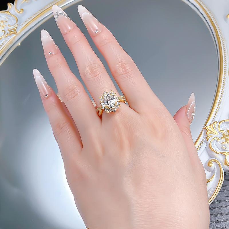 S925 Sterling Silver Pigeon Egg Oval Golden Plated 7*9mm 6A Cubic Zirconia Ring-451(25%)