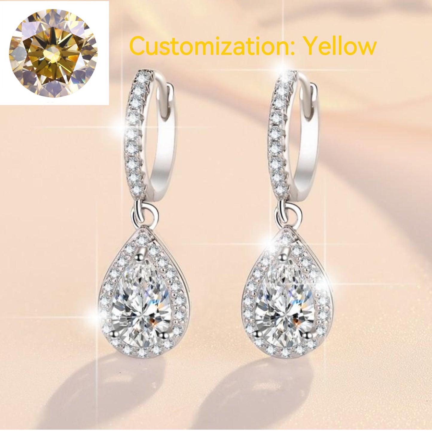 NO.176 S925 Sterling Silver Pear-Shaped Earrings Synthetic Moissanite Earrings Glittering daily life Earrings Springtok
