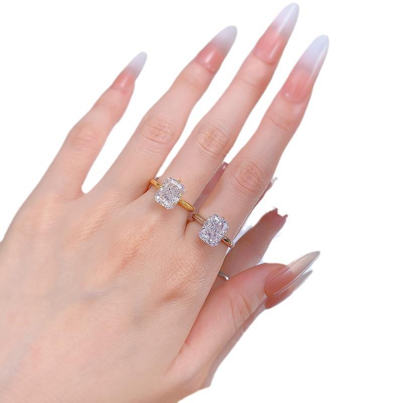 NO.009 S925 Sterling Silver Ice Flower Cut Square Ring 8*10mm 8A Cubic Zirconia Ring fashion jewelry accessory woman girl promise ring Springtok