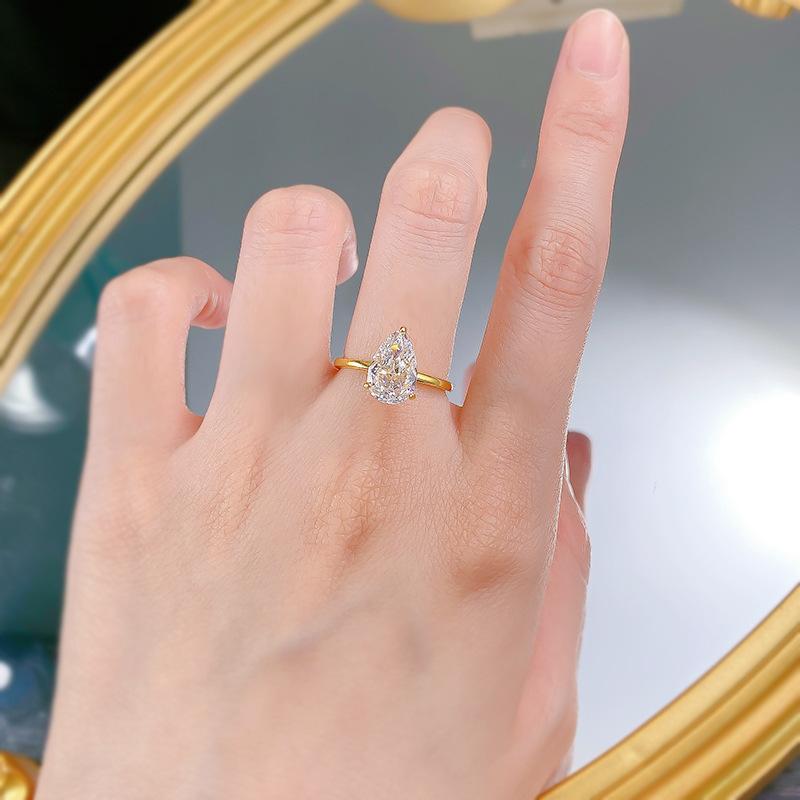 NO.027 S925 Sterling Silver Pear Ice Flower Cut Water Drop Ring 7*11 8A Cubic Zirconia Ring fashion jewelry accessory woman girl promise ring Springtok