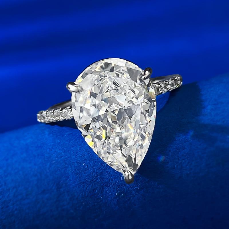 NO.032 S925 Sterling Silver Pear Shaped Ice Flower Cut Ring 10*14mm 8A Cubic Zirconia with Elegant Design for Daily Life, Women, and Engagement Gifts fashion jewelry accessory woman girl promise ring Springtok