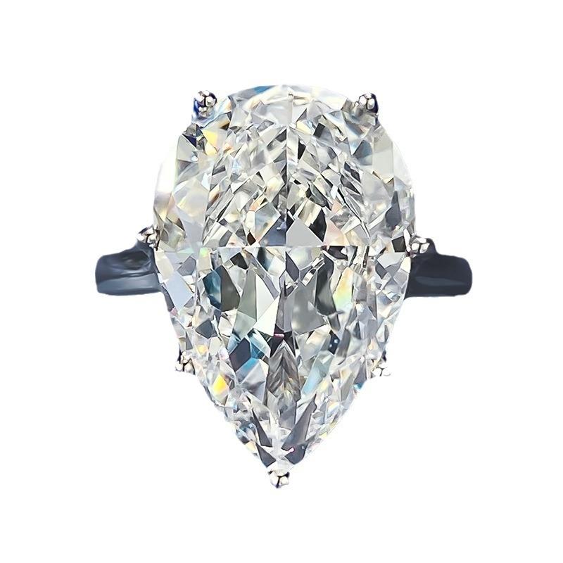 NO.033 S920ng silver Pear Ice Flower Cut Pear Ring 12*18mm 8A Cubic Zirconia Ring fashion jewelry accessory woman girl promise ring Springtok