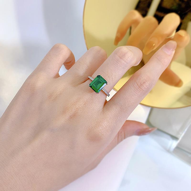 NO.072 S925 Sterling Silver Grandmother Cut Square Ring 8*10mm 6A Cubic Zirconia Ring fashion jewelry accessory woman girl promise ring Springtok