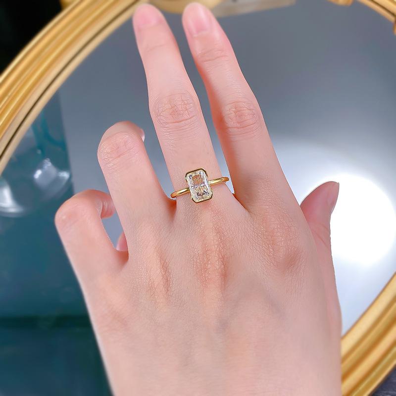 NO.018 S925 Sterling Silver Radiant Cut Rectangular Shaped Bezel Setting Ring 6*9mm 8A Cubic Zirconia Ring fashion jewelry accessory woman girl promise ring Springtok