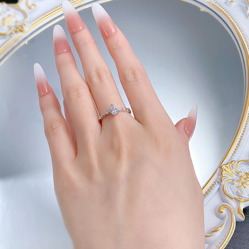 S925 Sterling Silver Mini Water Drop Ring 6A Cubic Zirconia Ring-162(35%)