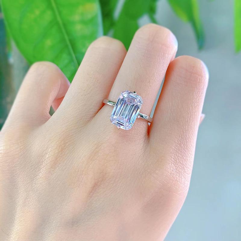 NO.065 S925 Sterling Silver Grandma Cut High-carbon drill Ring 8*12mm 6A Cubic Zirconia Ring fashion jewelry accessory woman girl promise ring Springtok