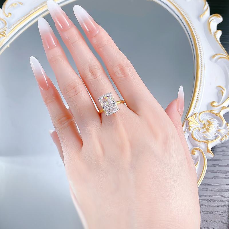 S925 Sterling Silver Ice Flower Cut Rectangular Ring 9*13mm 8A Cubic Zirconia Ring-106(35%)