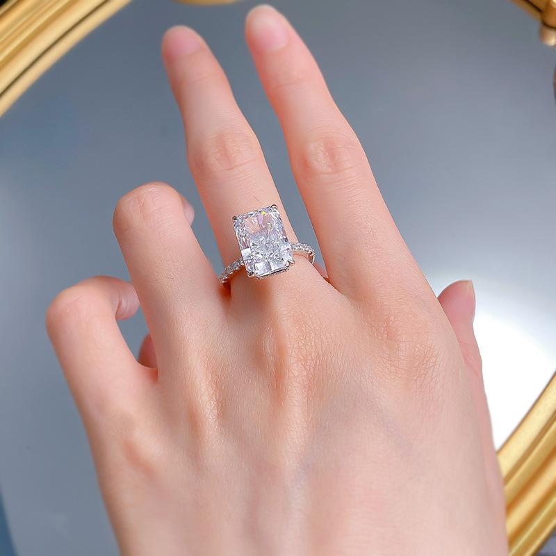 NO.004 S925 Sterling Silver Ice Flower cut rectangular ring 9*13mm 8A cubic zirconia ring fashion jewelry accessory woman girl promise ring Springtok