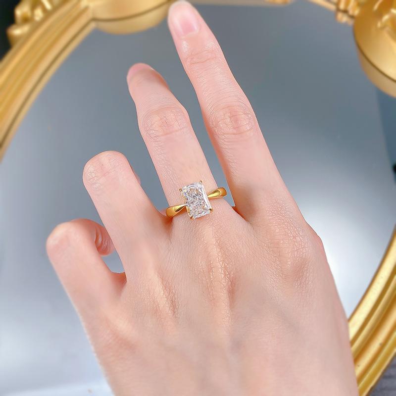 S925 Sterling Silver Ice Flower Cut Rectangular Ring 7*10 8A Cubic Zirconia Ring fashion jewelry accessory woman girl promise ring Springtok