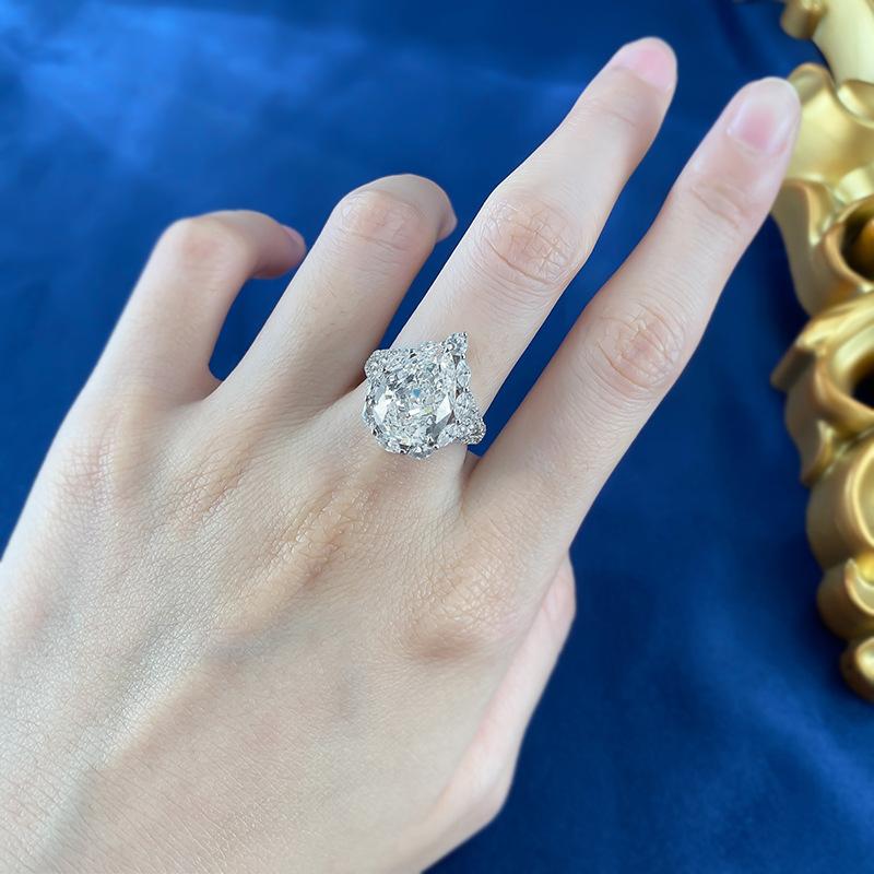 NO.035 S925 Sterling Silver Ice Flower Cut Pear-Shaped 10 * 14mm Ring with 8Aubic Zirconia - Elegant Daily Life and Birthday Gift for Women fashion jewelry accessory woman girl promise ring Springtok