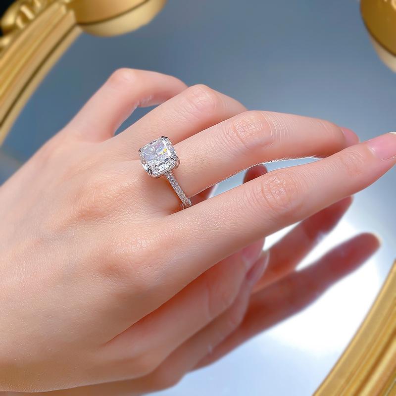 NO.023 S925 Sterling Silver Ice Flower Cut Square Ring 10*10mm 8A Cubic Zirconia Ring fashion jewelry accessory woman girl promise ring Springtok