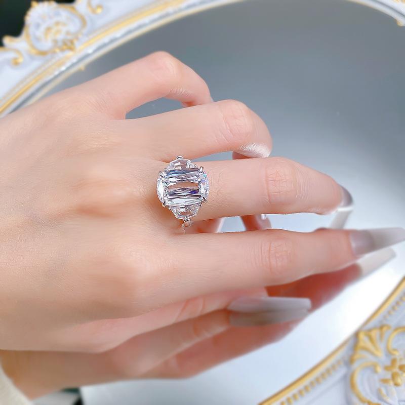 NO.048 S925 Silver Fat Square Prism Cut Ring 10 * 14mm 8A Cubic Zirconia Ring fashion jewelry accessory woman girl promise ring Springtok