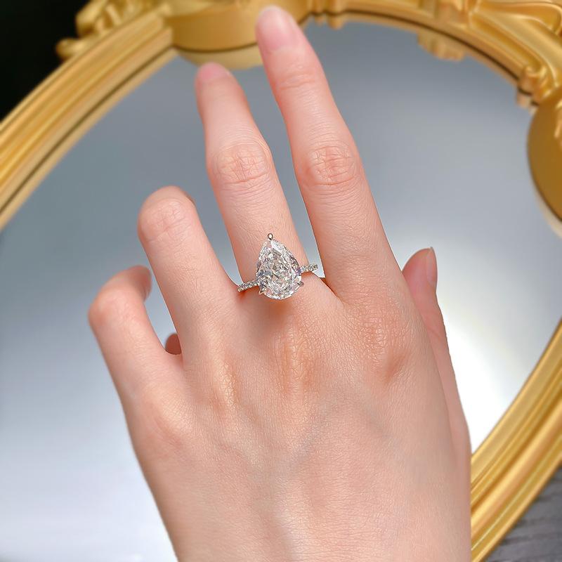 NO.032 S925 Sterling Silver Pear Shaped Ice Flower Cut Ring 10*14mm 8A Cubic Zirconia with Elegant Design for Daily Life, Women, and Engagement Gifts fashion jewelry accessory woman girl promise ring Springtok